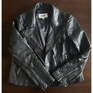 Moto Biker Real Leather Jacket Black Asymmetrical Silver Zipper Modern Edgy